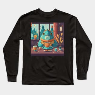 Cozy fish having coffee at home Long Sleeve T-Shirt